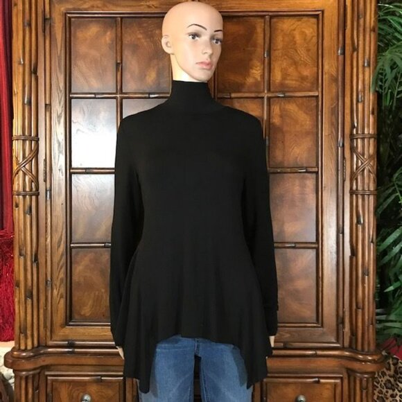 NWOT G by Giuliana Black Modal Shark Bite Hem Turtleneck Top - Picture 1 of 11